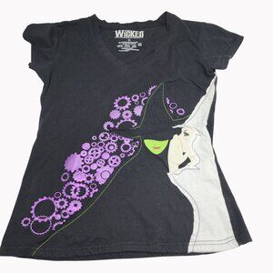 Wicked Musical Juniors V-Neck T-Shirt L Black Purple Applique style